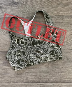 Flow Yoga Wear Folk Olive M 12-14 Racer Crop Top Racer Crops