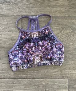 Flow Yoga Wear Racer Crops Amethyst M 12-14 Halter Crop Top