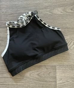 Flow Yoga Wear Midnight Polkadot S 10-12 Padded Halter Crop Top Racer Crops