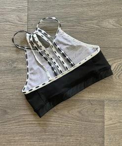 Flow Yoga Wear Midnight Polkadot S 10-12 Padded Halter Crop Top Racer Crops