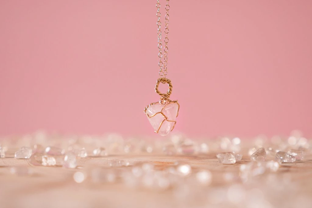 Flow Yoga Wear Jewellery Rose Quartz Dainty Necklace 3 Flow Yoga Wear Jewellery Rose Quartz Dainty Necklace