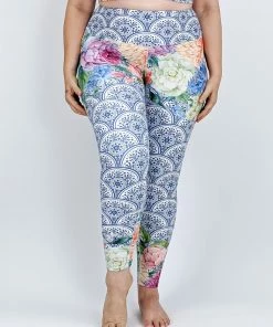 Flow Yoga Wear ❅ WINTER SALE ❅ Porcelain Peony Pure Full Legging XXS, XS, L, XL, 2XL & 3XL