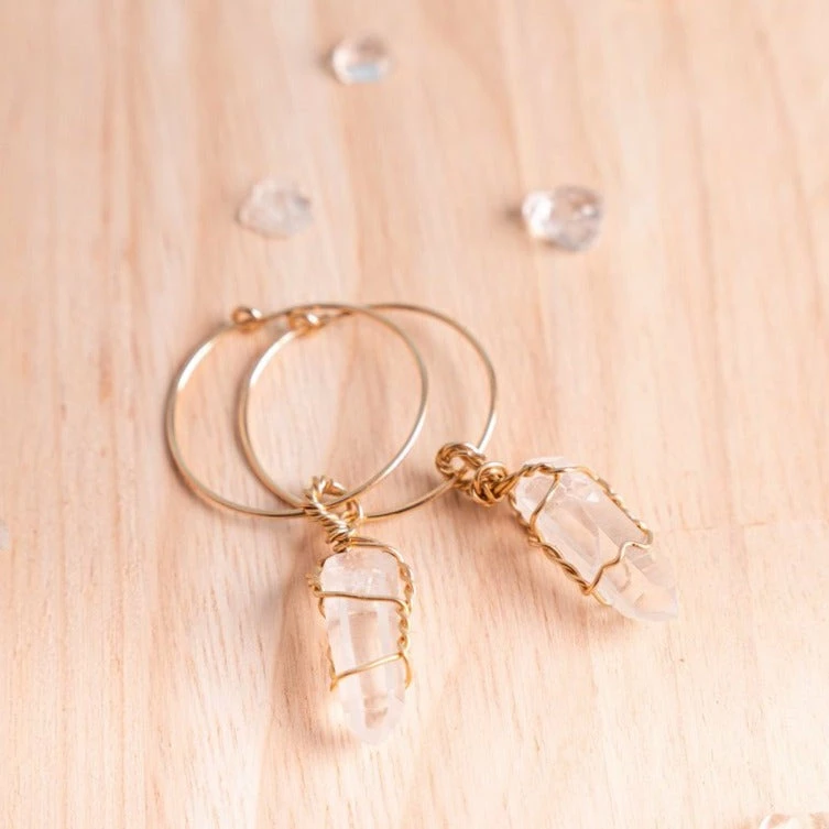 Flow Yoga Wear Clear Quartz Maia Hoops Jewellery 4 Flow Yoga Wear Clear Quartz Maia Hoops Jewellery